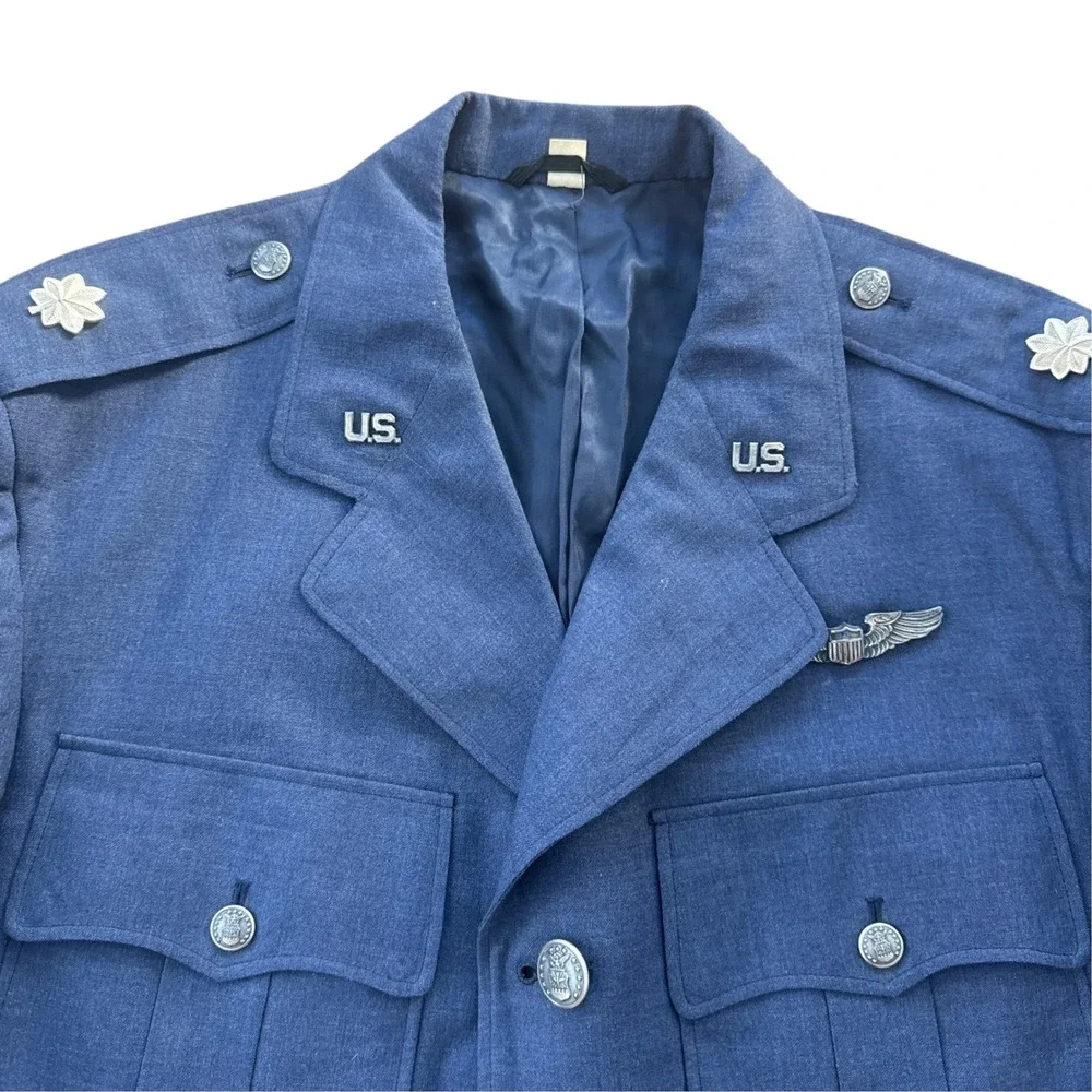 Vintage USAF Air Force Major Wool Dress Uniform Jacket 42R Blue Wings 60s 70s